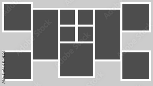Photo frames mock-up. Photorealistic blank retro photo frames over gray background. Template for design. Bollage for photo in the form of an insect. Vector illustration