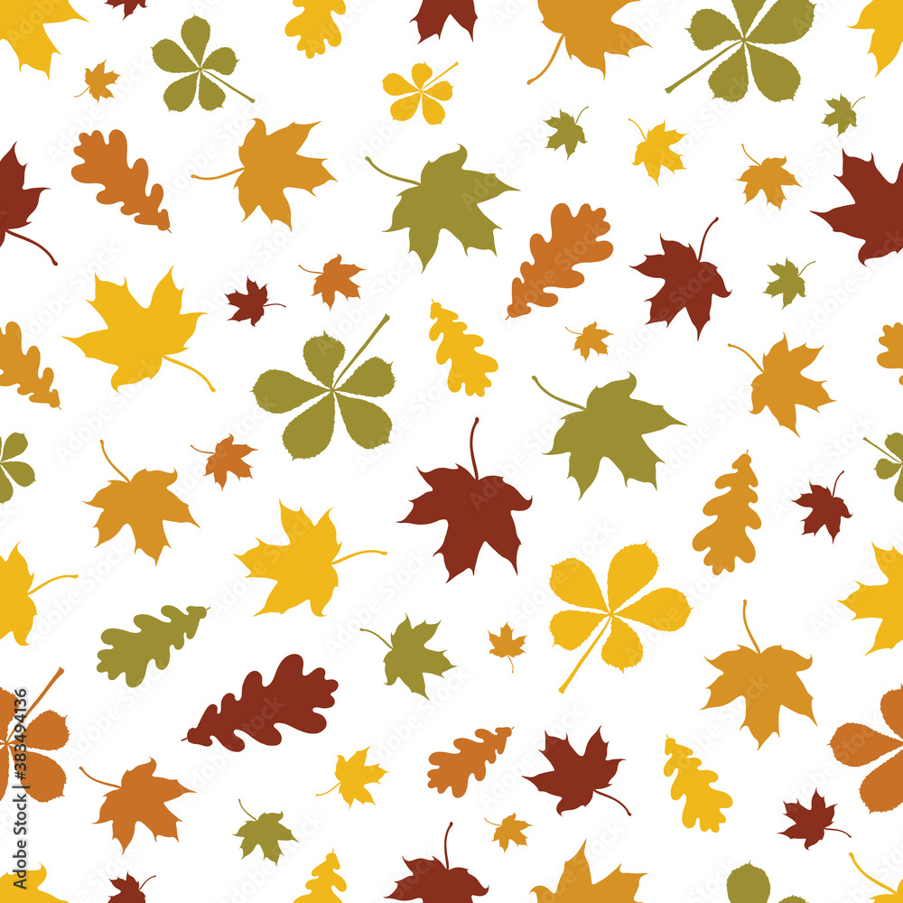 Endless vector autumn pattern:  autumn leaves isolated on transparent background.