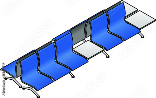 A twin row of public seating typically seen at an airport, train station or other public spaces.