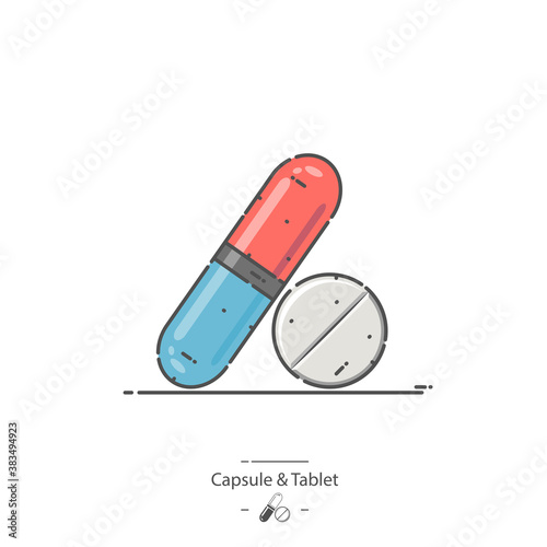 Capsule and tablet - Line color icon