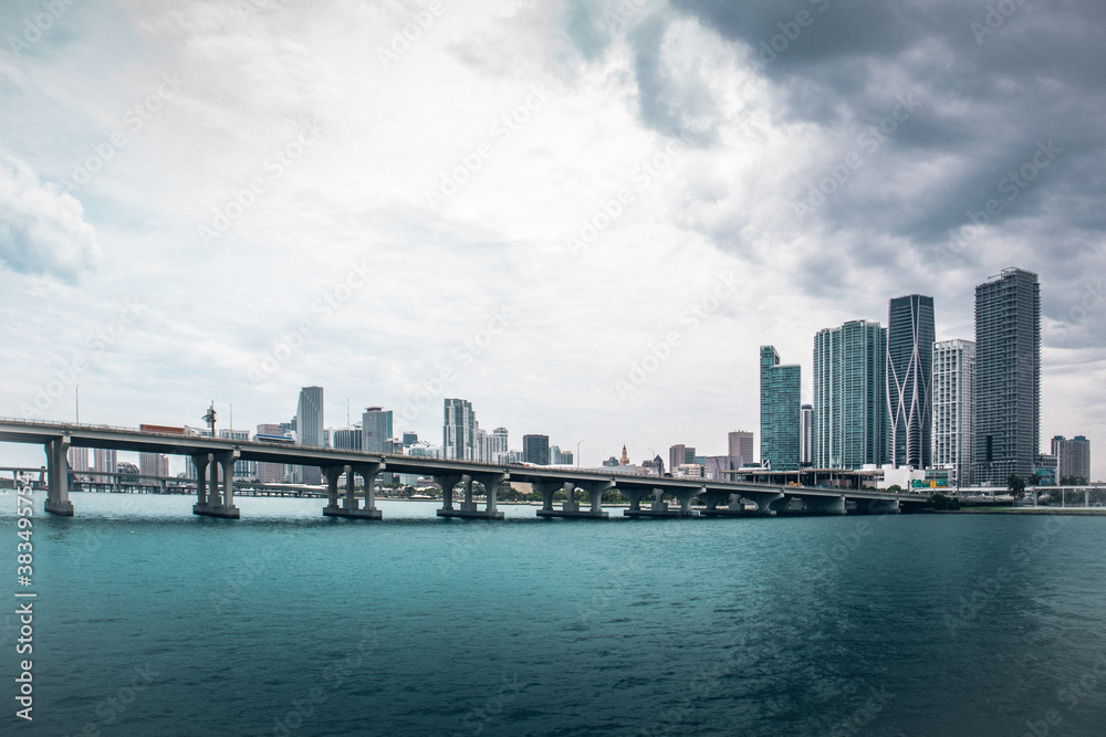 Downtown Miami on a stormy day with fresh blue sea, Miami, Florida