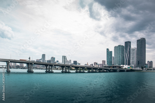 Fototapeta Naklejka Na Ścianę i Meble -  Downtown Miami on a stormy day with fresh blue sea, Miami, Florida