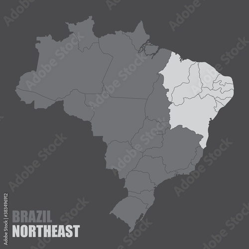 The Brazil map with the highlighted Northeast Region