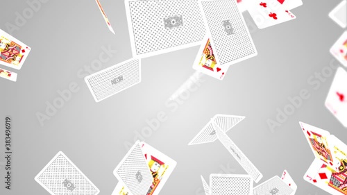 A collection of jack of hearts playing cards falling across the screen on Clean White Loop background. Casino, Gambling, Chips, Poker, Blackjack, Ace, Betting, Playing Cards, Black jack, King, Queen, photo