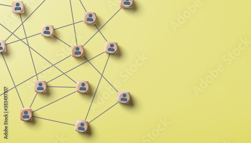 Abstract social network on a yellow background with copy space