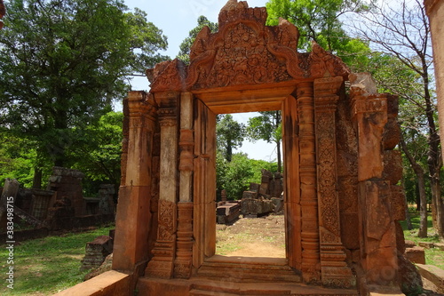 Red temple gate at Banteay Srei red lady temple in Angkor Complex Cambodia
