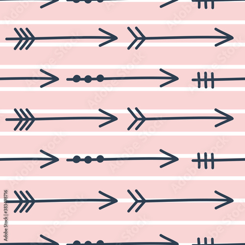 Cute doodle arrows pattern nursery design. Ideal for apparel, textile printing, fabric. Vector Illustration, colour editable.