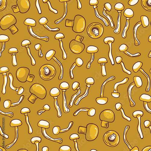 Mustard Mushrooms Garden vector Seamless Pattern