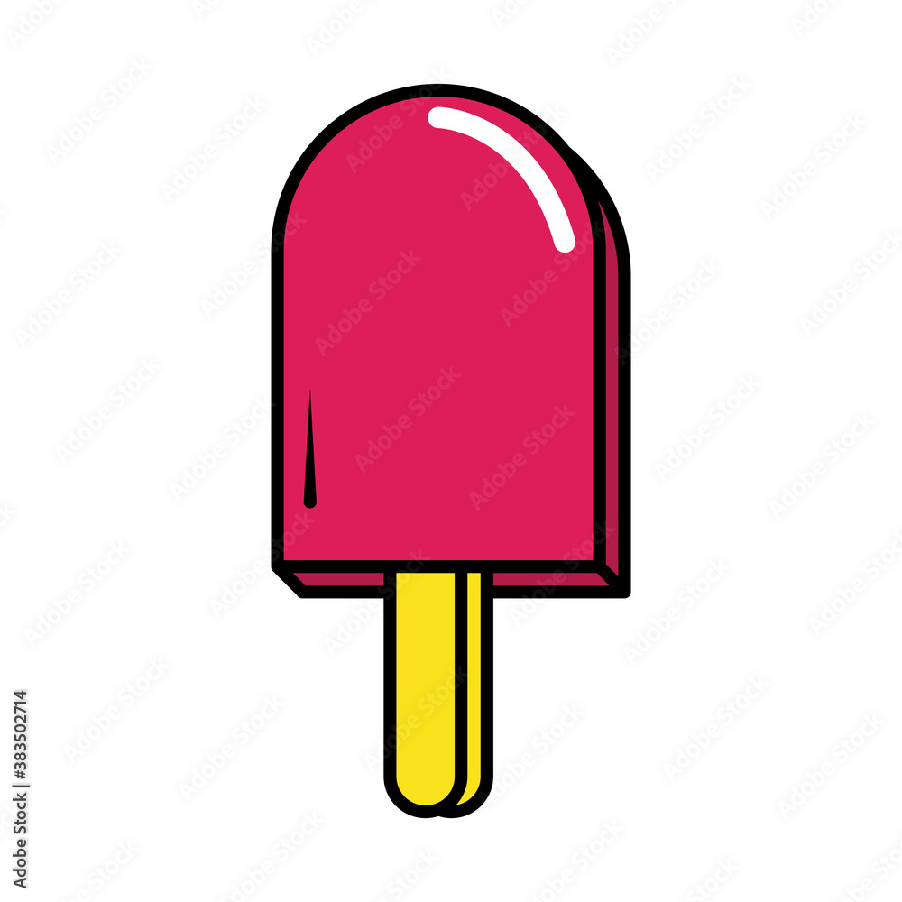 ice cream in stick pop art comic style, flat icon