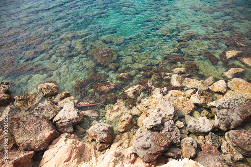 Rocky Water shore  turquoise clear sea 