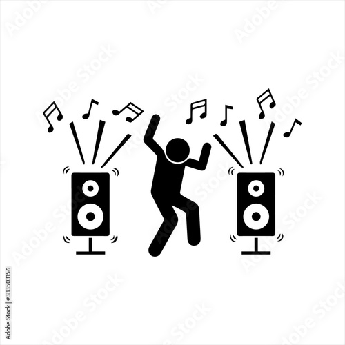 Speaker icon. Music with dancing icon