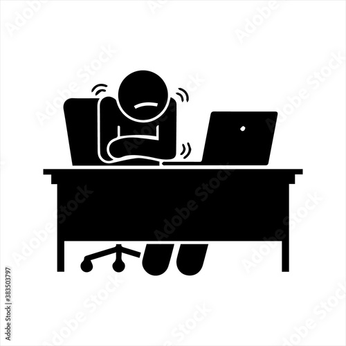 Worrisome icon. Man with laptop icon