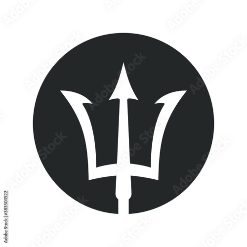 Trident graphic icon. Trident Poseidon sign in the circle isolated on white background. Vector illustration