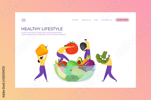 Healthy vegan food, vector illustration. Vegetarian plate with vegetable, eat flat fresh organic meal. Diet nutrition lifestyle, green salad dish graphic design. Cooking natural ingredient.