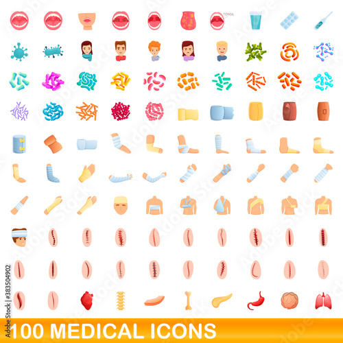 100 medical icons set. Cartoon illustration of 100 medical icons vector set isolated on white background