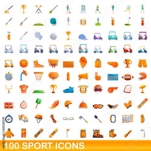 100 sport icons set. Cartoon illustration of 100 sport icons vector set isolated on white background