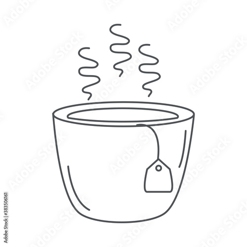 tea, teacup with teabag hot beverage antioxidant line icon style