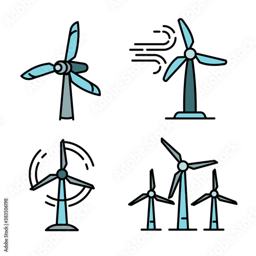 Wind turbine icons set. Outline set of wind turbine vector icons for web design isolated on white background