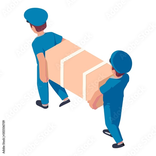 Two postman delivery fridge icon. Isometric of two postman delivery fridge vector icon for web design isolated on white background