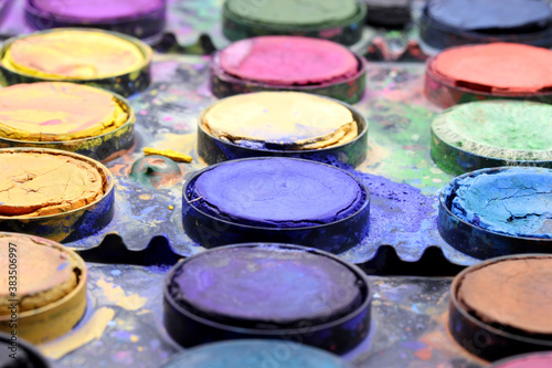 close-up colored watercolor paints detail