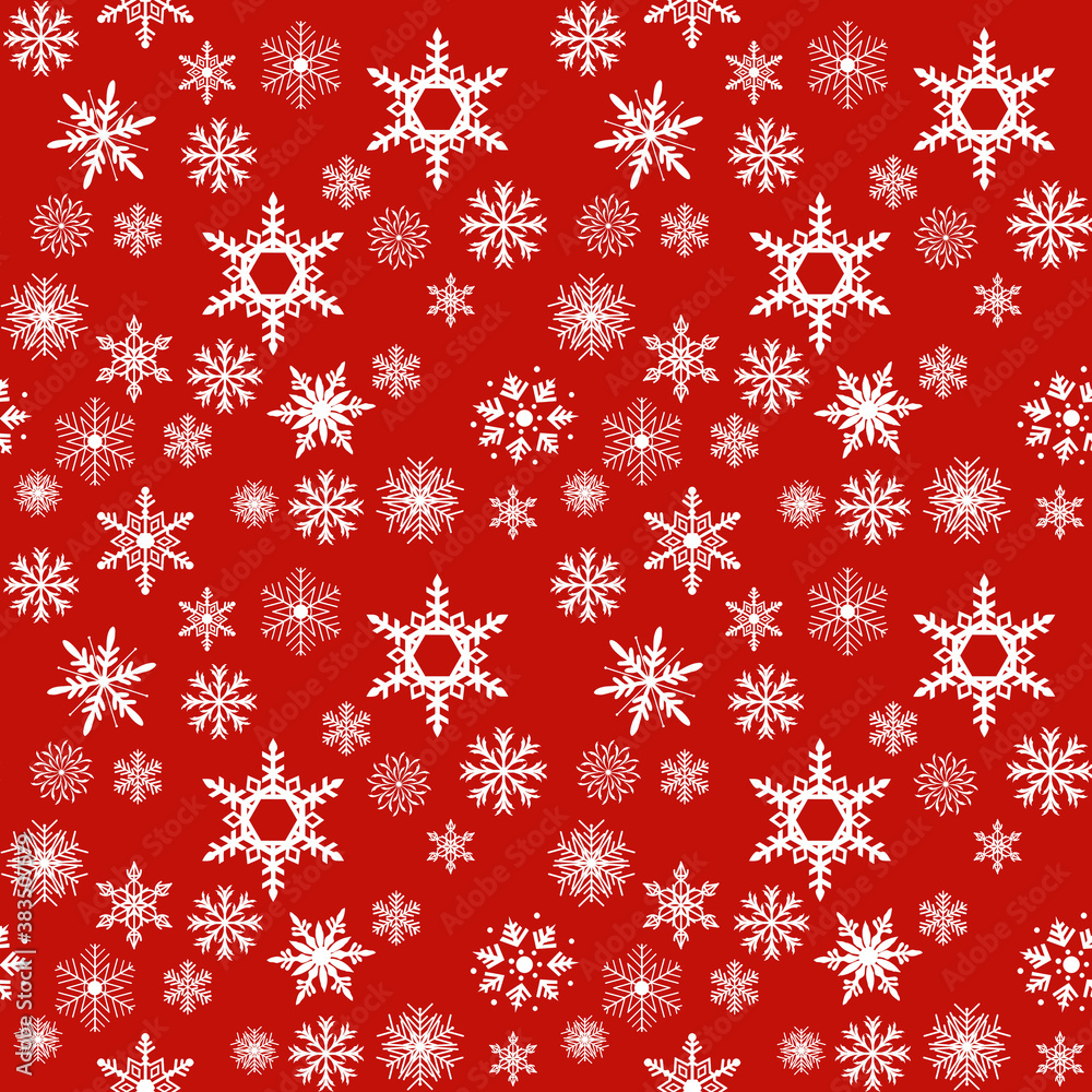 Seamless pattern with white snowflakes, on red background Seamless pattern with white snowflakes, on red background