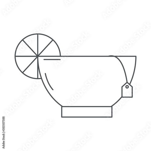 tea, cup with teabag and slice lime line icon style