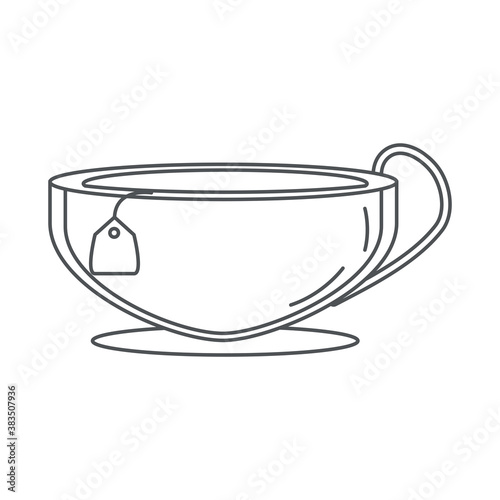 tea, porcelain cup with teabag line icon style