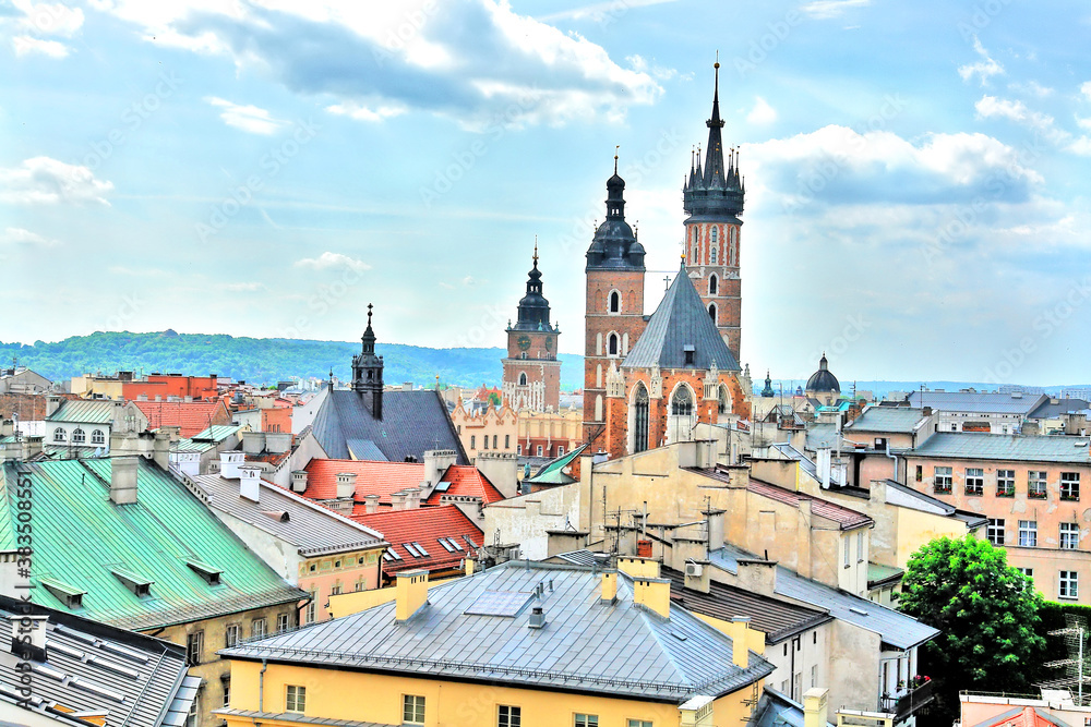 Widok miasta Krakowa - obrazy, fototapety, plakaty 