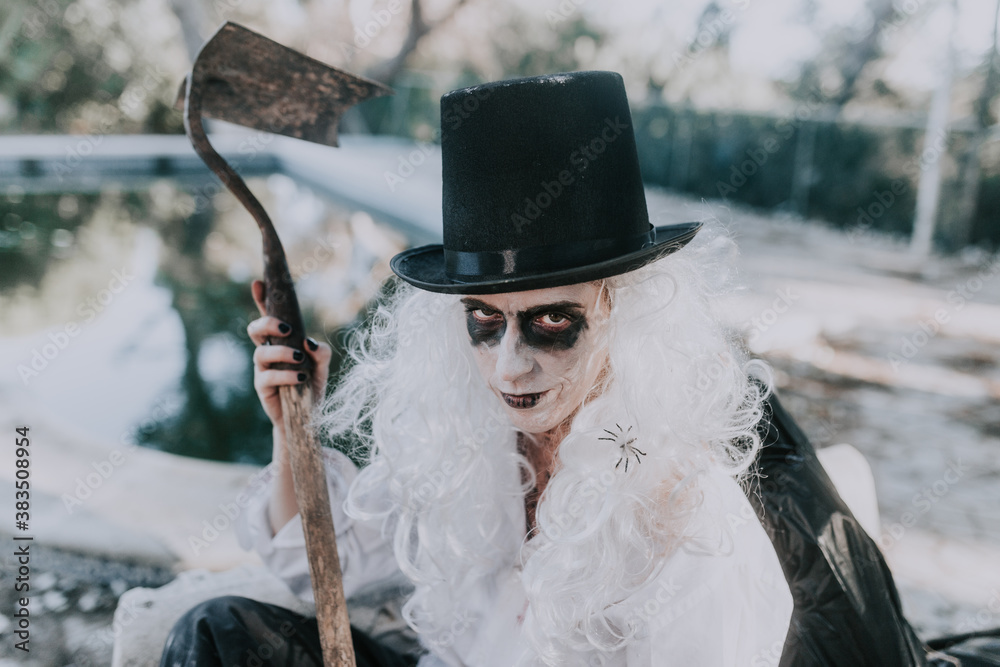 adult costume, adult costumes, autumn, bizarre, blood, boy, carnival,  celebrate, celebration, costume, costume party, creepy, dark, darkness, day  of the dead, dead, deadly, death, evil, exorcist, fant Stock-foto | Adobe  Stock