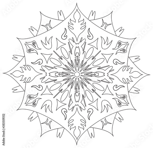 Mandala - Cercle d'Energie, Nature, Fleur Symbole en Noir et Blanc