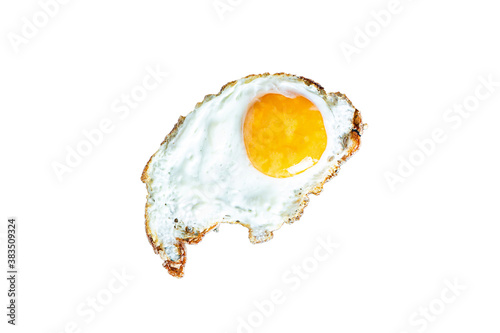 fried egg yolk and white, fork for eat omelette dish and ingredients on the table serving size top view copy space for text food background rustic