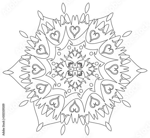 Mandala - Cercle d'Energie, Nature, Fleur Symbole en Noir et Blanc