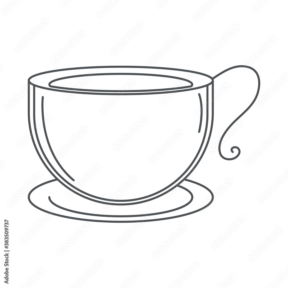 tea, teacup beverage on saucer line icon style
