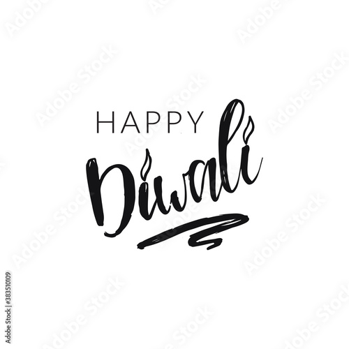 Happy Diwali handwritten lettering. Modern hand drawn calligraphy isolated on white background for your poster, postcard, invitation or greeting card design.