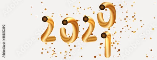 Happy New Year 2021 - 2020 gold Text Design. For New Year and Christmas banner on isolated background. Golden number 2021 is strewn with confetti or tinsel particles. Vector stock illustration.