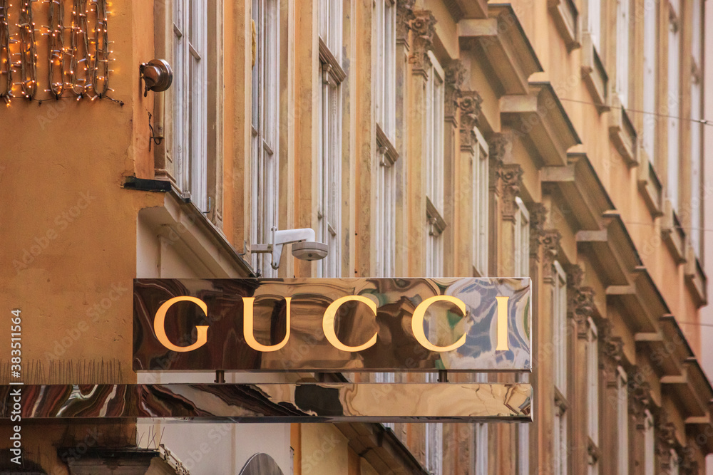 City landscape - view of the sign of Gucci store chains in the center of  Vienna, Austria, 1 December, 2019 Stock Photo | Adobe Stock