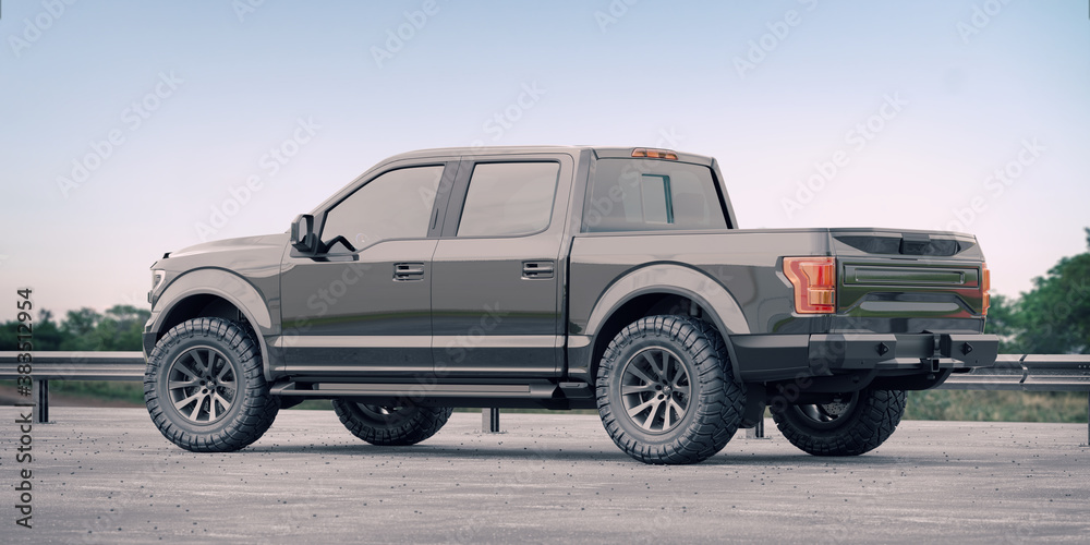 3D rendering of a brand-less generic pickup truck in studio environment	
 - obrazy, fototapety, plakaty 