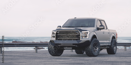 3D rendering of a brand-less generic pickup truck in studio environment	
 photo