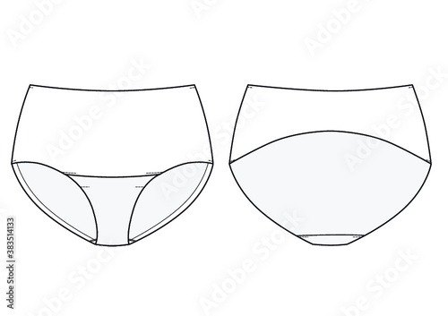 Shaper underwear technical illustration. Editable shapewear panty flat fashion sketch