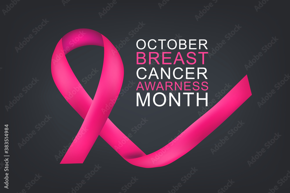 Breast Cancer awareness month October. Realistic pink ribbon symbol. Healthcare or charity support concept background. Vector illustration. - obrazy, fototapety, plakaty 