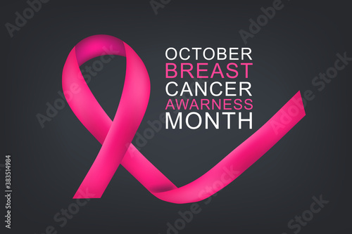 Breast Cancer awareness month October. Realistic pink ribbon symbol. Healthcare or charity support concept background. Vector illustration.