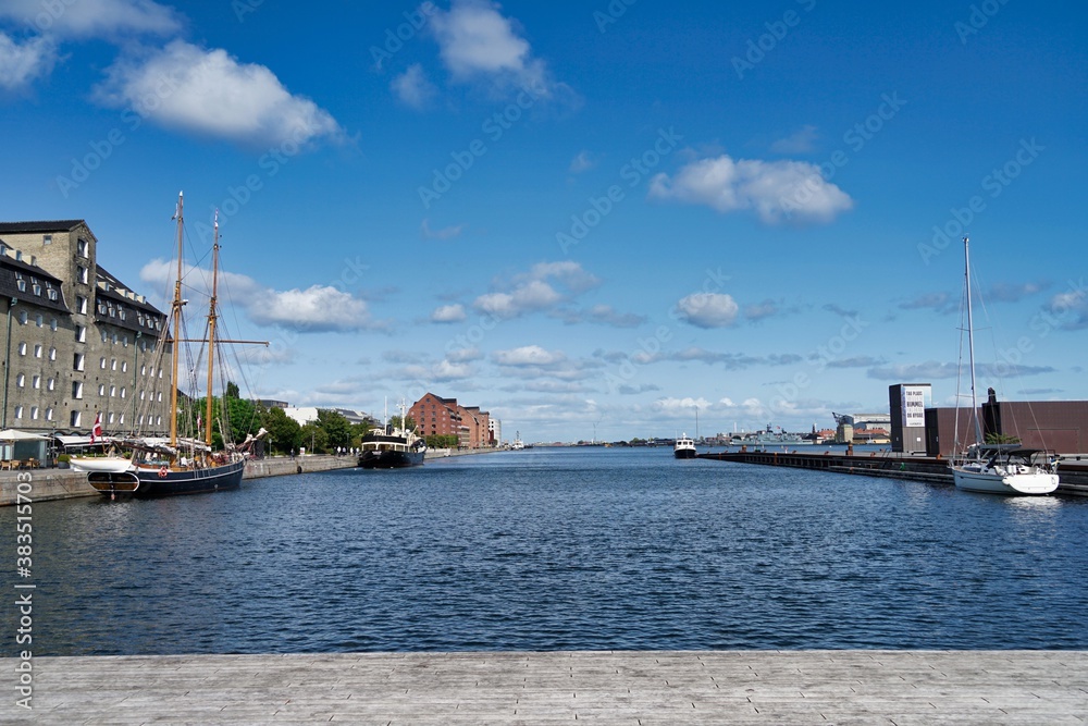 Copenhagen, Europe, Copenhagen, Europe, Nyhavn, kissing stairs, waterfront, cloudy blue sky
