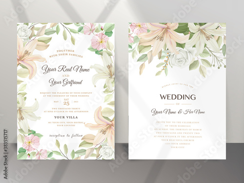 beautiful lily flower wedding invitation card
