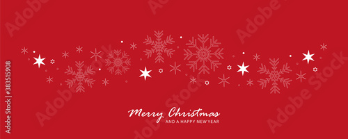 snowflakes and stars border red christmas card vector illustration EPS10