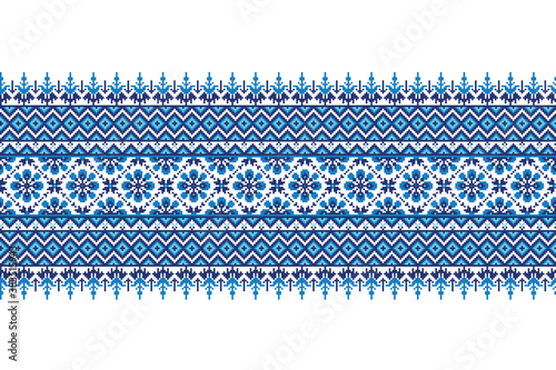 Vector illustration of Ukrainian folk seamless pattern ornament. Ethnic ornament. Border element. Traditional Ukrainian, Belarusian folk art knitted embroidery pattern - Vyshyvanka.