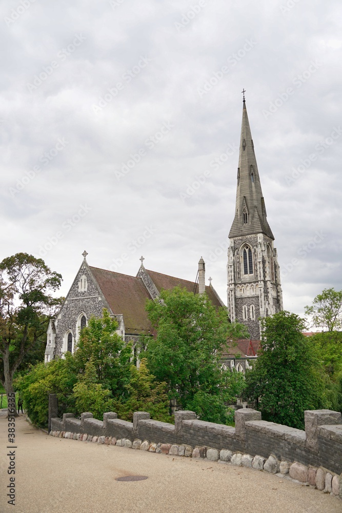 Copenhagen, Europe, St Alban s church, brick wall in front