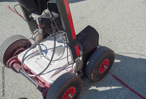 The GPR is a noninvasive method used in geophysics. It is based on the analysis of electromagnetic waves transmitted into the ground reflections. photo