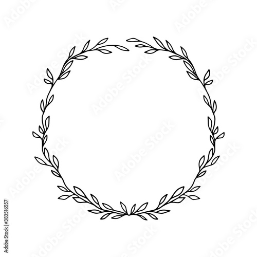 Hand drawn vector floral wreath. Ink drawing. Graphic style beautiful wedding design frame element. Vector illustration