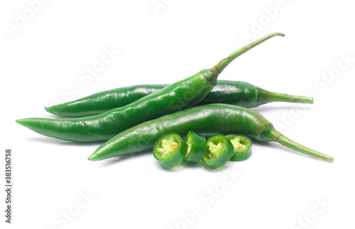 Photography green chili pepper on white background