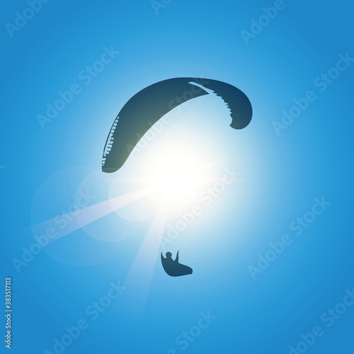 paraglider silhouette in blue sunny sky vector illustration EPS10